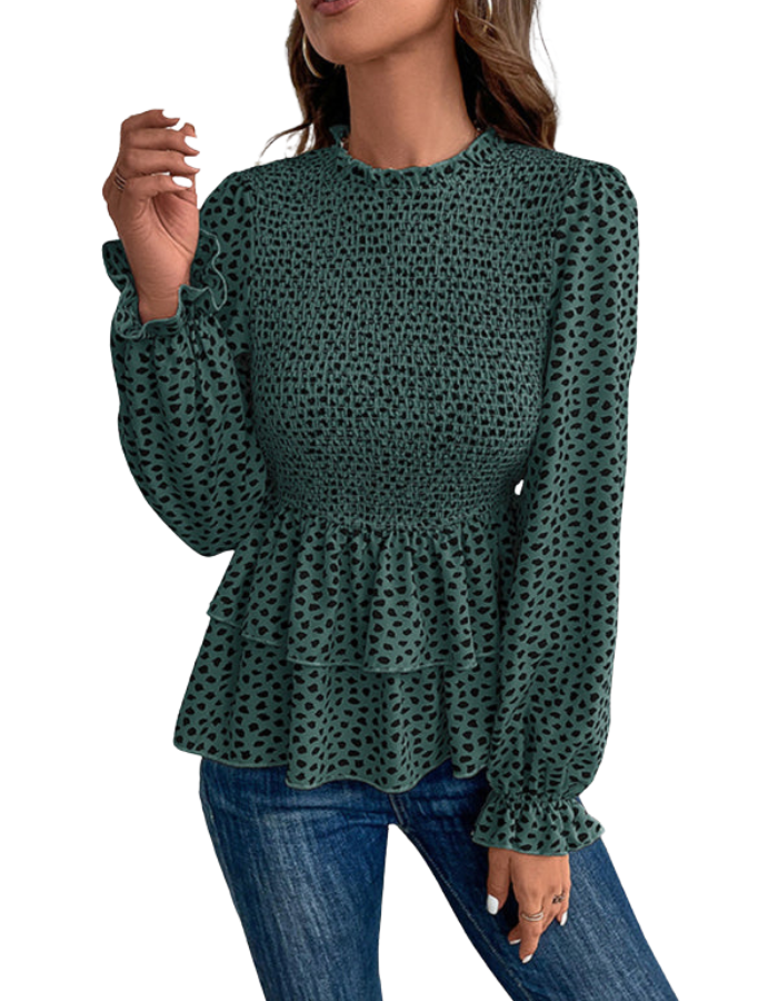 SHOPIQAT New Women's Mid-Collar Printed Long-Sleeved Shirt - Premium from shopiqat - Just $8.500! Shop now at shopiqat